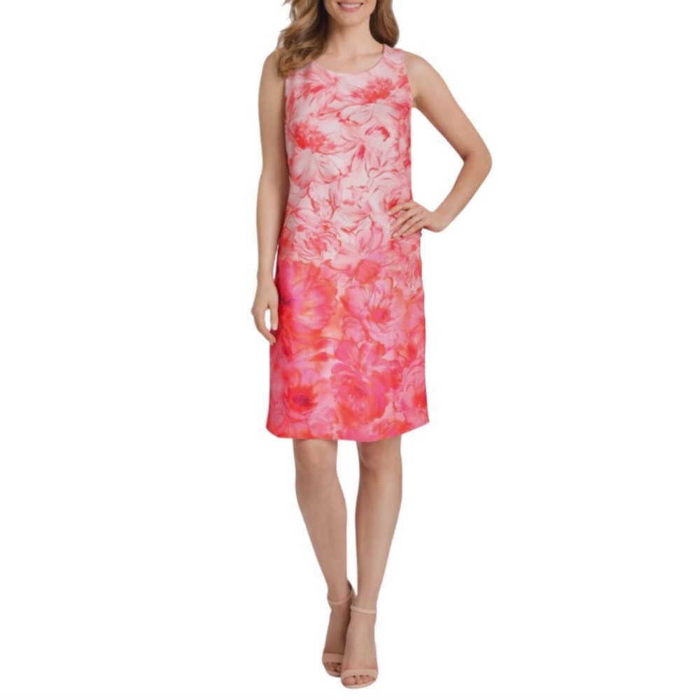 Eliza J Pink Floral Ombre Scuba Crepe Sleeveless Sheath Dress Size 8